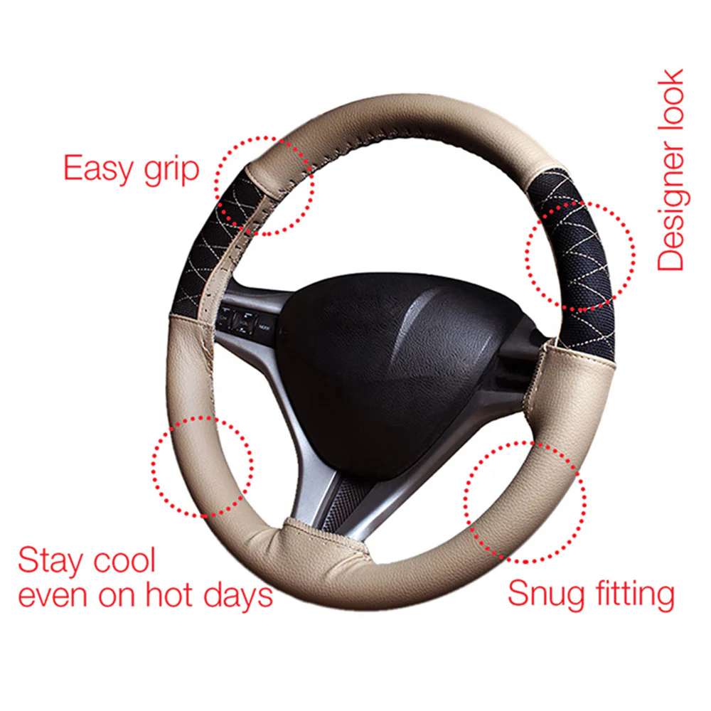 Car Steering Wheel Cover Beige - Image 5