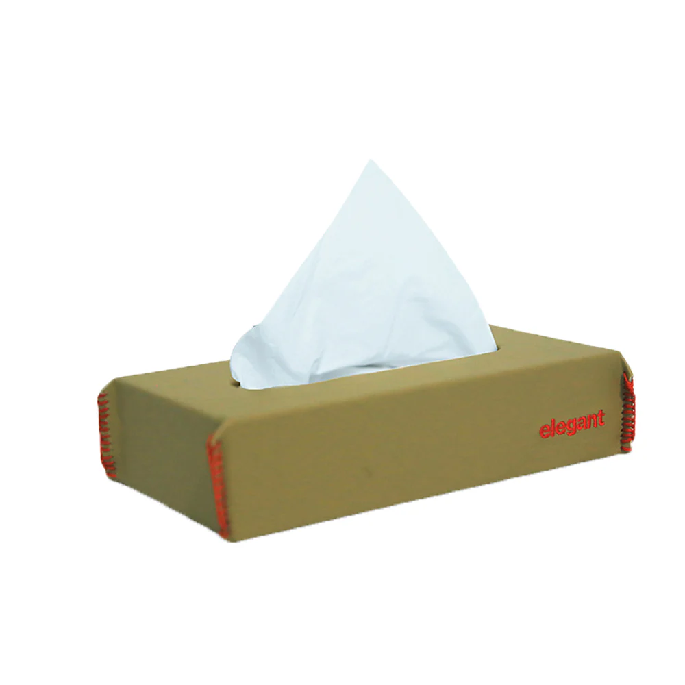 Nappa Leather Tissue Box Plain Beige And Red
