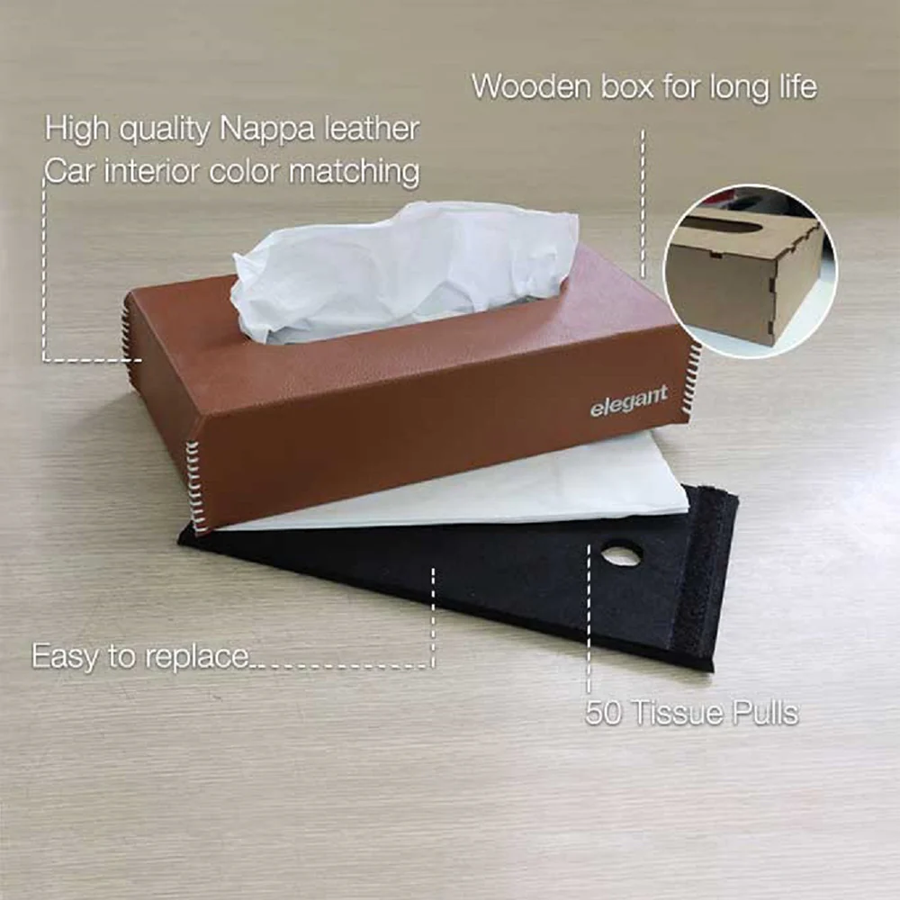 Nappa Leather Tissue Box Tan and White - Image 3
