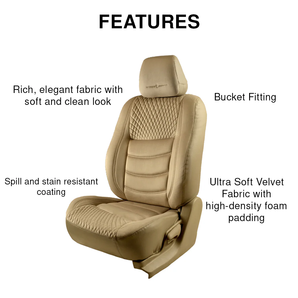Veloba Crescent Velvet Fabric Car Seat Cover Beige For Toyota Urban Cruiser - Image 4
