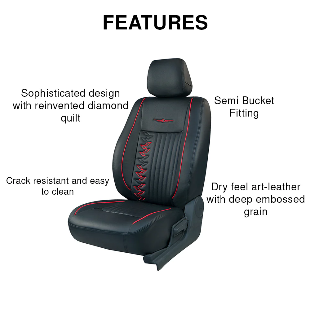 Vogue Knight Art Leather Car Seat Cover Black and Red For Maruti Grand Vitara - Image 4